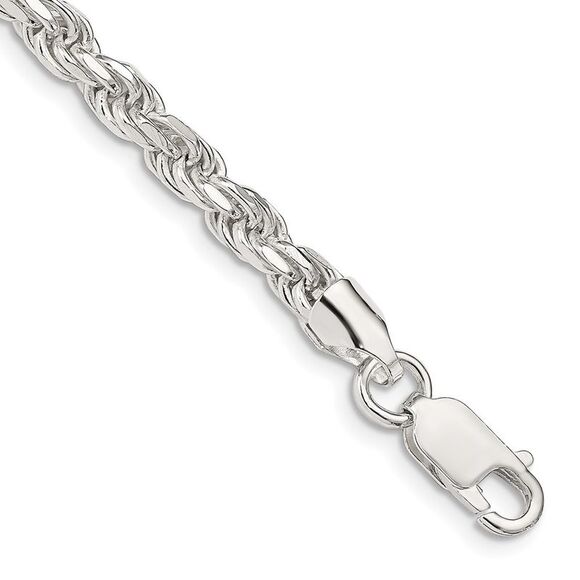 Kazi Luxury Sterling Silver 4.75mm Diamond-cut Rope Chain